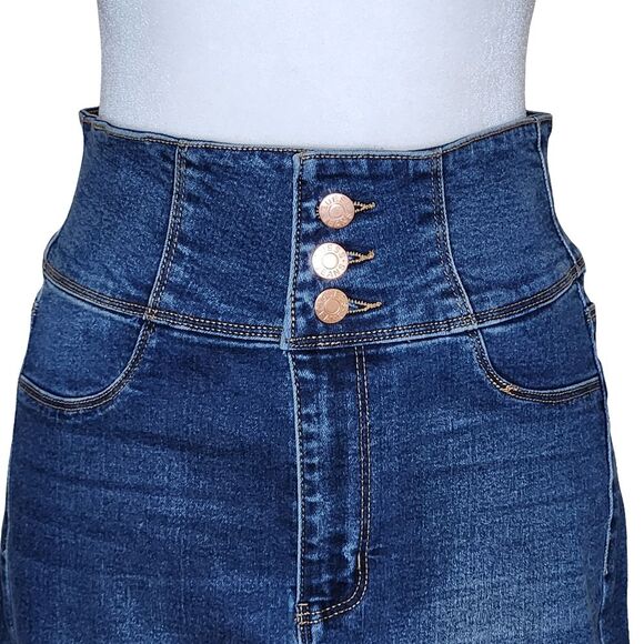Guess Denim Pencil Skirt High Waist Button Front Blue Stretch Women's Medium - Picture 2 of 11